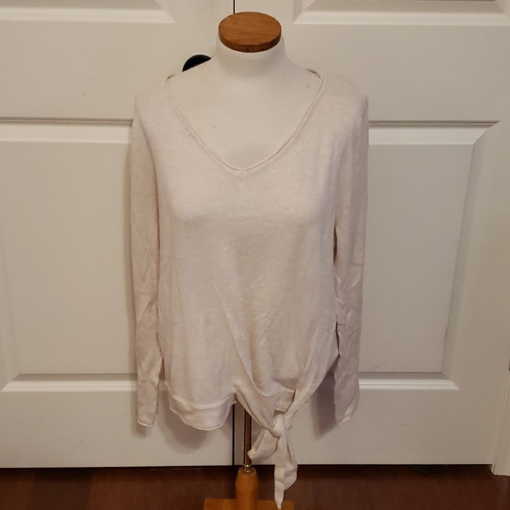 MAX Studio‎ Tie Front V-Neck Knit Pullover Cream Size Large NWOT